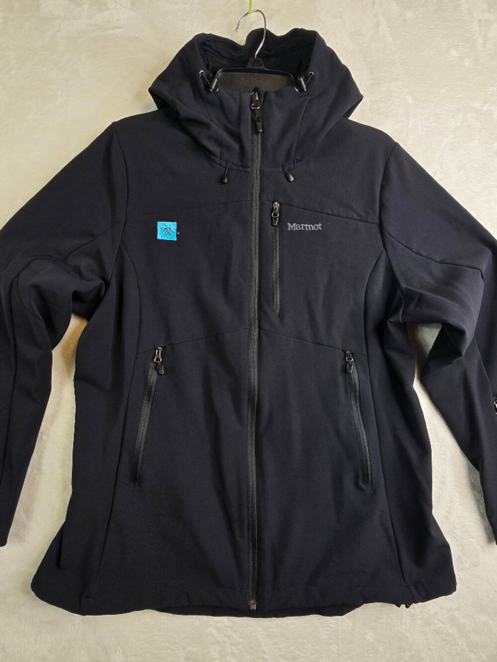 Marmot Womens XL Softshell Jacket Hooded Black Full Zip Hiking Outdoor Coat